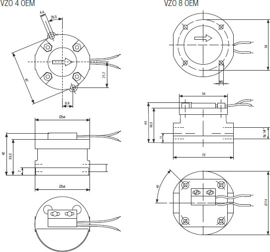 Aquametro Contoil Dimensions in mm for VZO 4 and 8 OEM