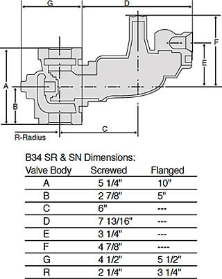 Model B34 S Series Medium Duty Gas Regulator Dimensions